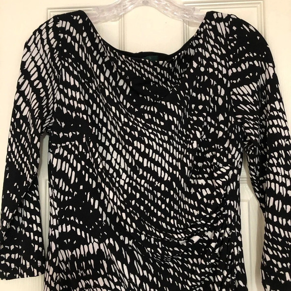 Ralph Lauren Sz 5 Classic Elegant Black White Jersey Midi Dress  Liquid‎ Knit - Picture 5 of 6